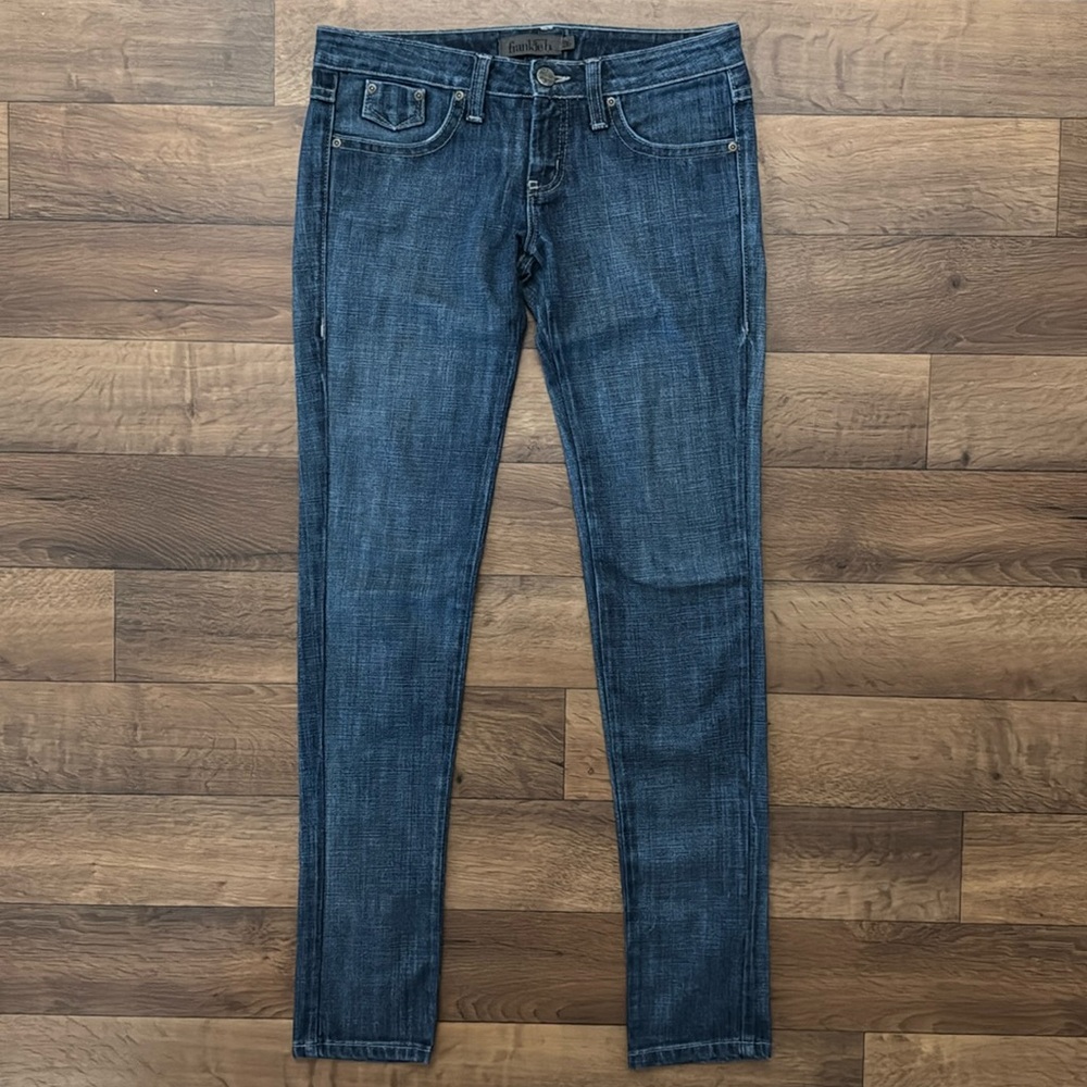 Frankie B. Size 26 Low Rise Blue Denim Jeans Bedazzle Rhinestone Y2K Made In USA